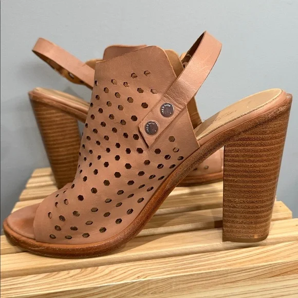 Rag & Bone Perforated Leather Slingback Booties Tan Block Heel Sandals US 8 - Picture 14 of 16